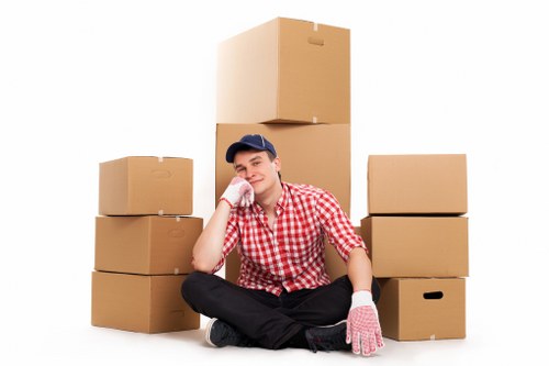 Packed student belongings ready for storage in Barbican